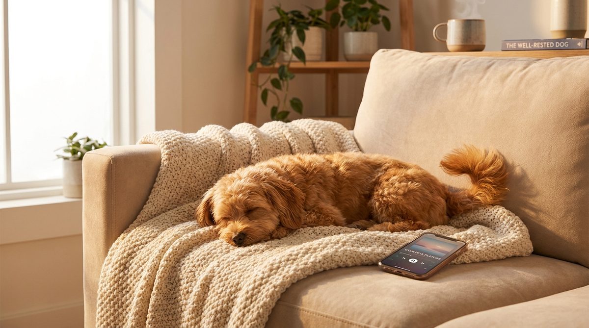 Perro durmiendo tranquilo con música